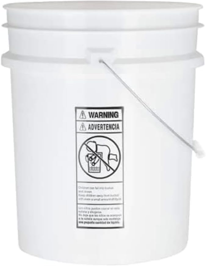 House Naturals 5 Gallon Premium HPDE Plastic Bucket - Made in USA Food Grade Storage Container, BPA Free All Purpose Pail (4, White)