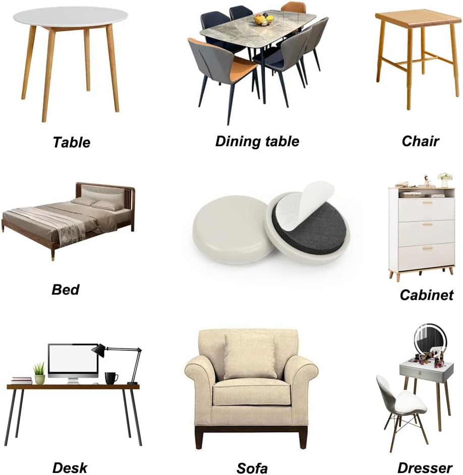 1-1/5 inches Stick Furniture Sliders, 24pcs Furniture Glides for Easy Moving on Carpet Hardwood (Beige)