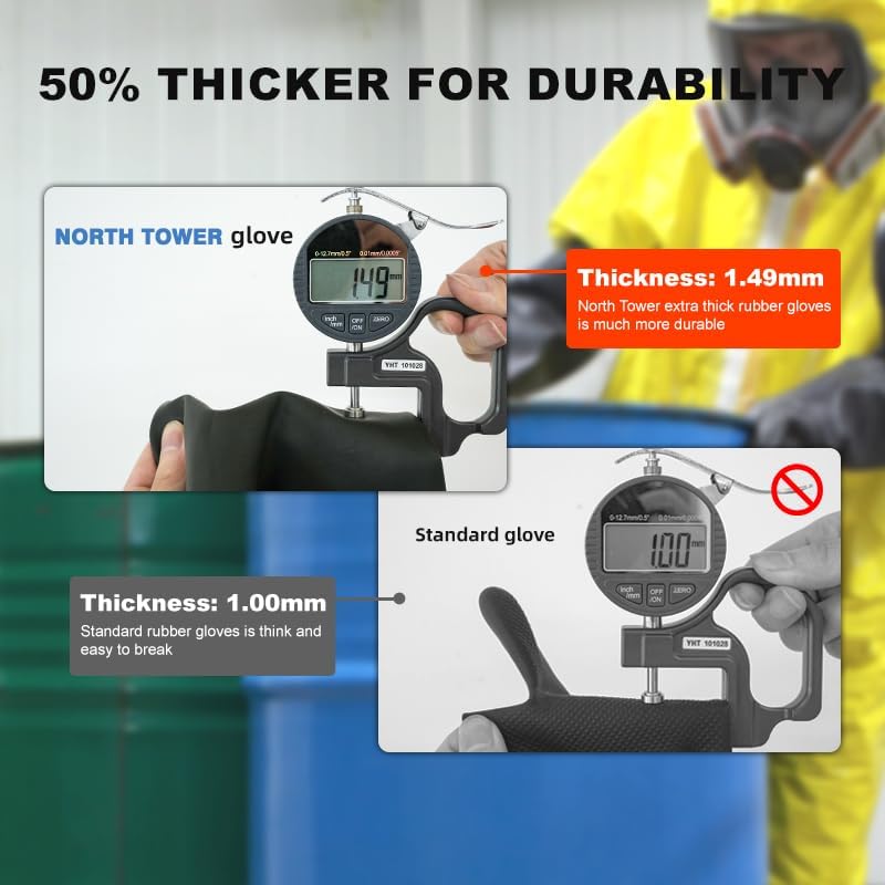 North Tower Heavy-Duty Latex Chemical Resistant Gloves - Reusable Long Rubber Dishwashing Gloves with Forearm Protection for Men - Waterproof, Industrial Safety Gear,18“,1 Pair
