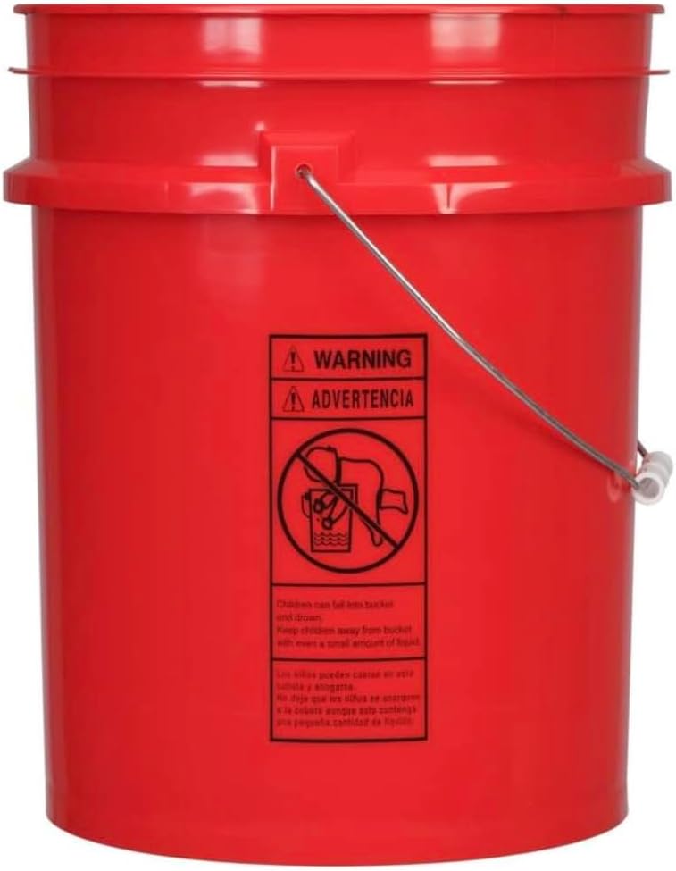 House Naturals 5 Gallon Premium HPDE Plastic Bucket - Made in USA Food Grade Storage Container, BPA Free All Purpose Pail (4, Red)