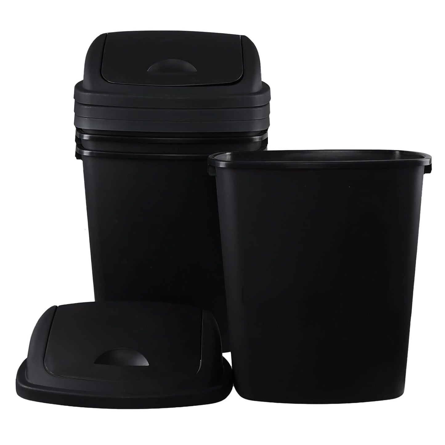 18 Gallon Plastic Garbage Bin with Swing Lid, Set of 4 Large Trash Can, Black