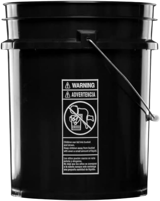 House Naturals 5 Gallon Premium HPDE Plastic Bucket - Made in USA Food Grade Storage Container, BPA Free All Purpose Pail (5, Black)