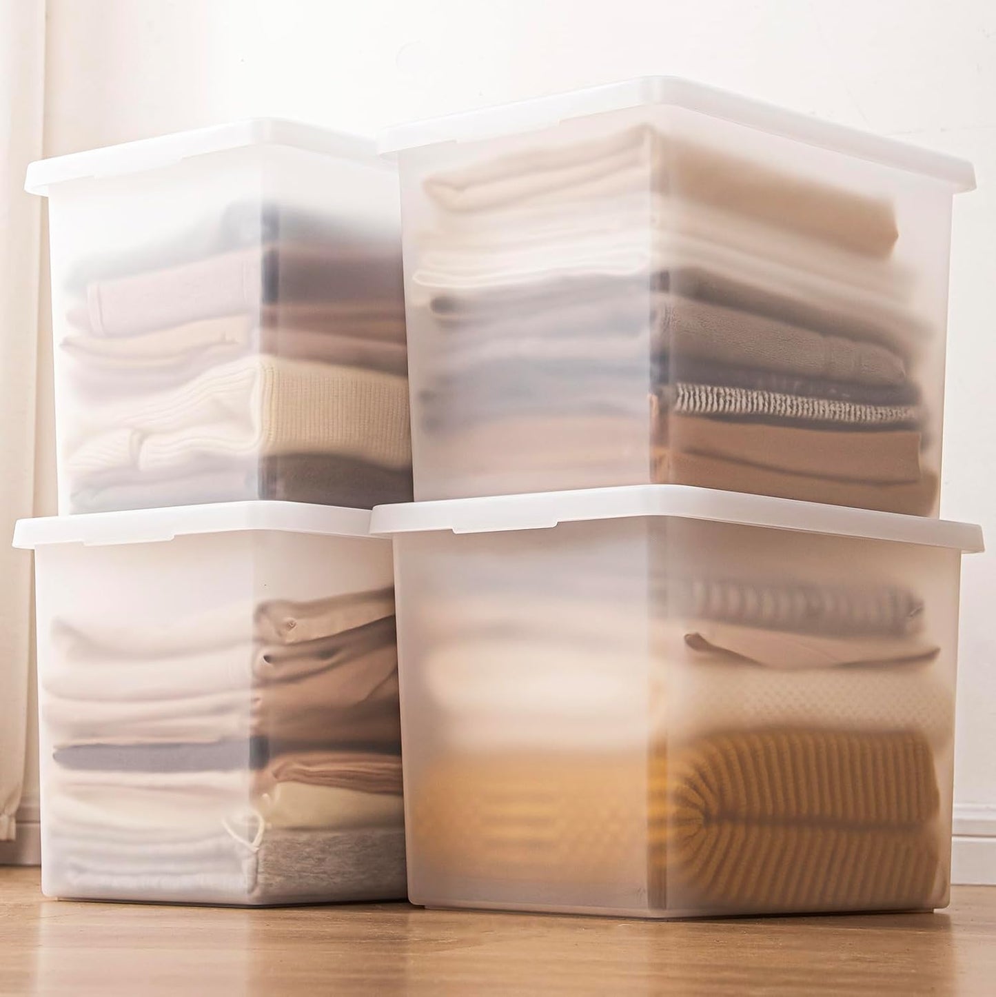 Stackable Plastic Storage Bins with Lids,Container to Organize Shoes and Crafts on Closet Shelves,Garage, Totes, Tubs Boxes Organizing 4 Pack (N-4XXL)