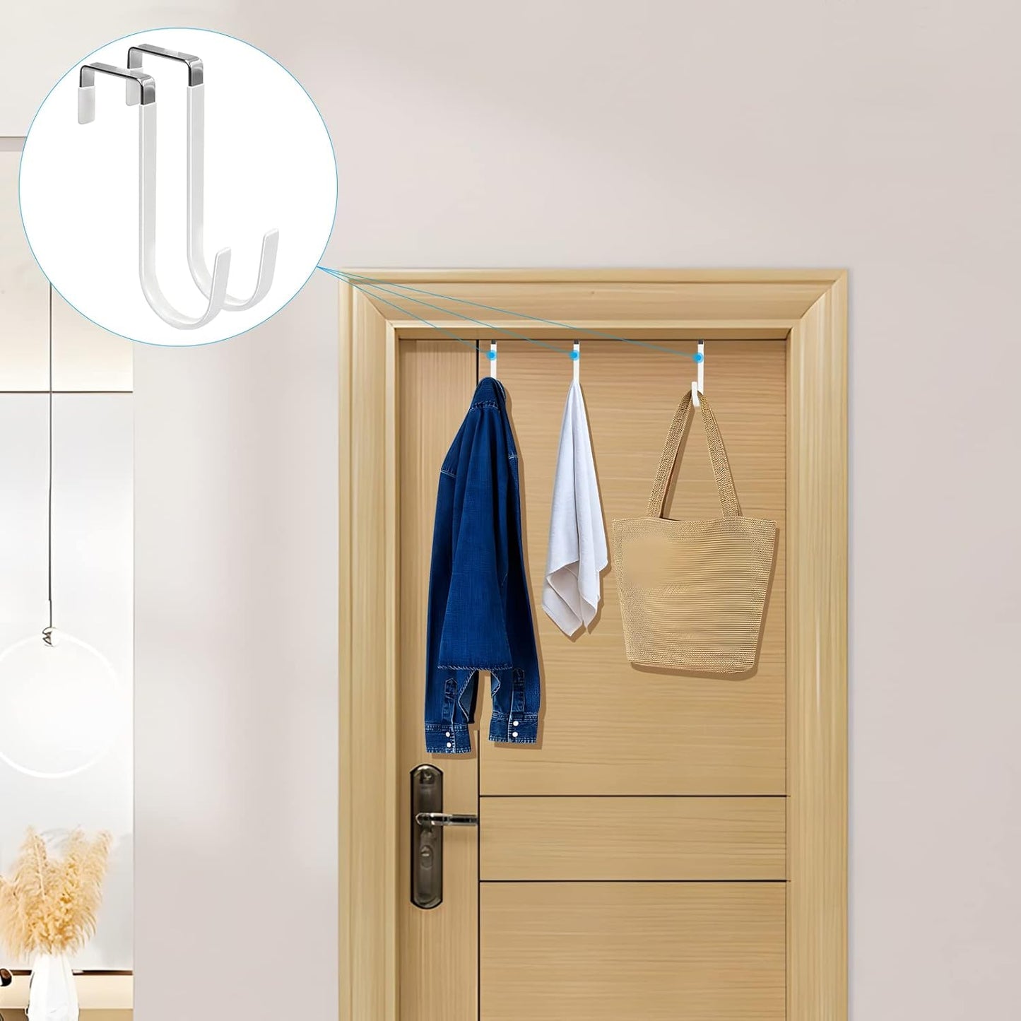 FYY Over The Door Hooks, 4 Pack Hangers Hooks with Rubber Prevent Scratches Heavy Duty Organizer for Living Room, Bathroom, Bedroom, Kitchen Hanging Clothes, Towels, Hats, Coats, Bags White