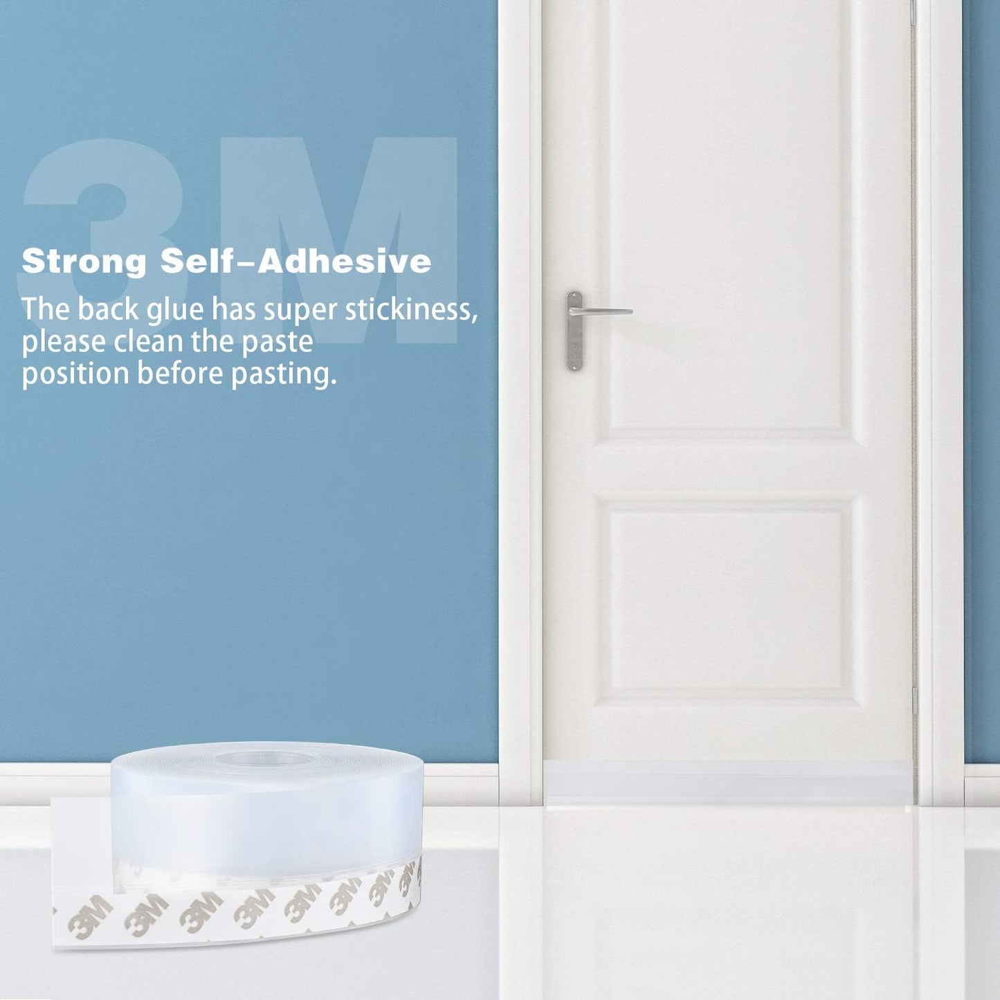 26 Feet Silicone Seal Strip,Door Weather Stripping, Sealing Tape for Door Draft Stopper Adhesive Tape for Doors Windows and Shower Glass Gaps (Transparent, 45MM)