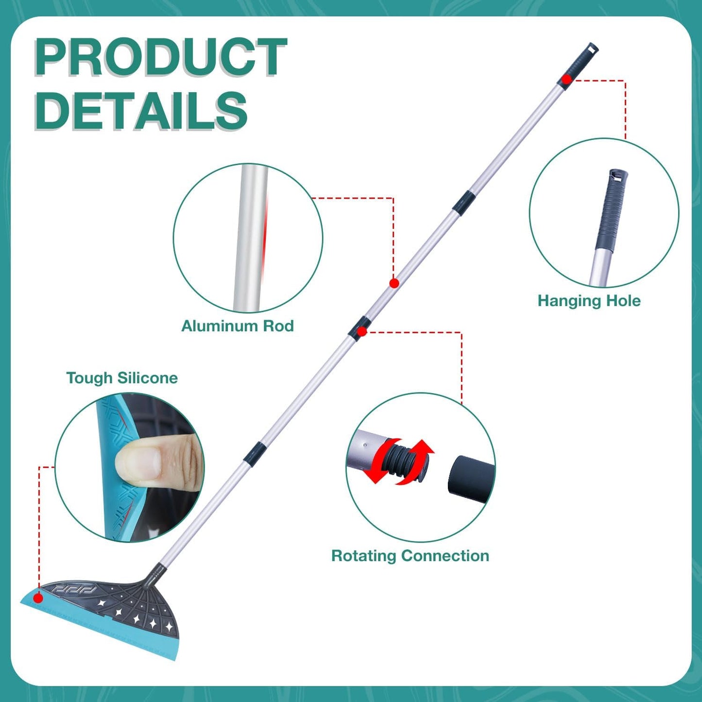 Magic Air Broom, Silicone Broom Floor Squeegee for Glass and Floors with 60’’ Long Aluminum Adjustable Handles,Silicone Squeegee Broom or Pet Hair, Dust and Liquids (Gray)