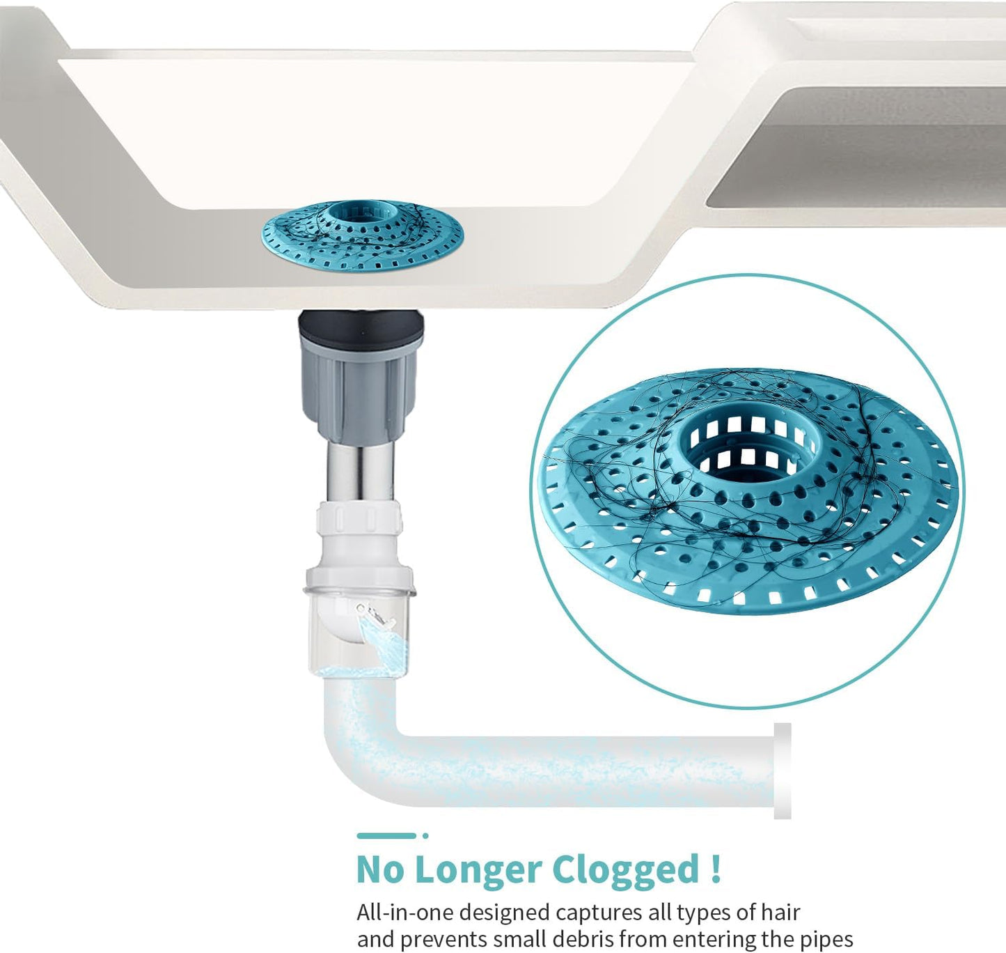 Shower Hair Drain Catcher, Silicone Bathtub Drain Hair Catcher Strainer, All-in-one Tub Hair Catcher Drain Protector for 1.48'' to 1.76'' Regular Drains, 3PCS/Light Blue