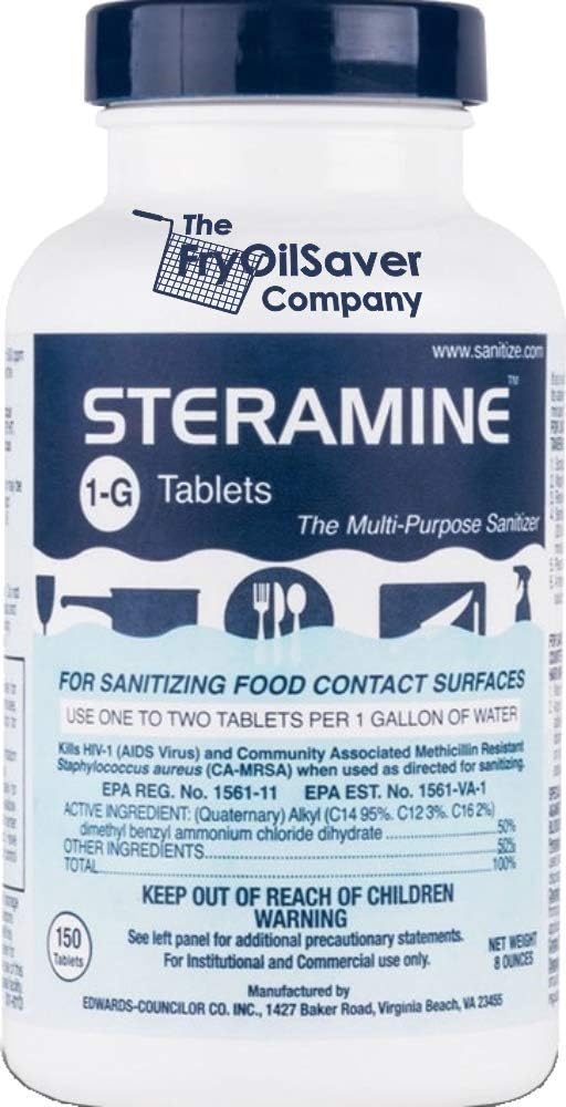 4 Bottles Steramine Sanitizer Tablets - 15x QT-10 Test Strip - Multi Purpose Sanitizing Tablets for Food Contact Surface, Kitchen, Restaurant Cleaning by FryOilSaver (600 Count)