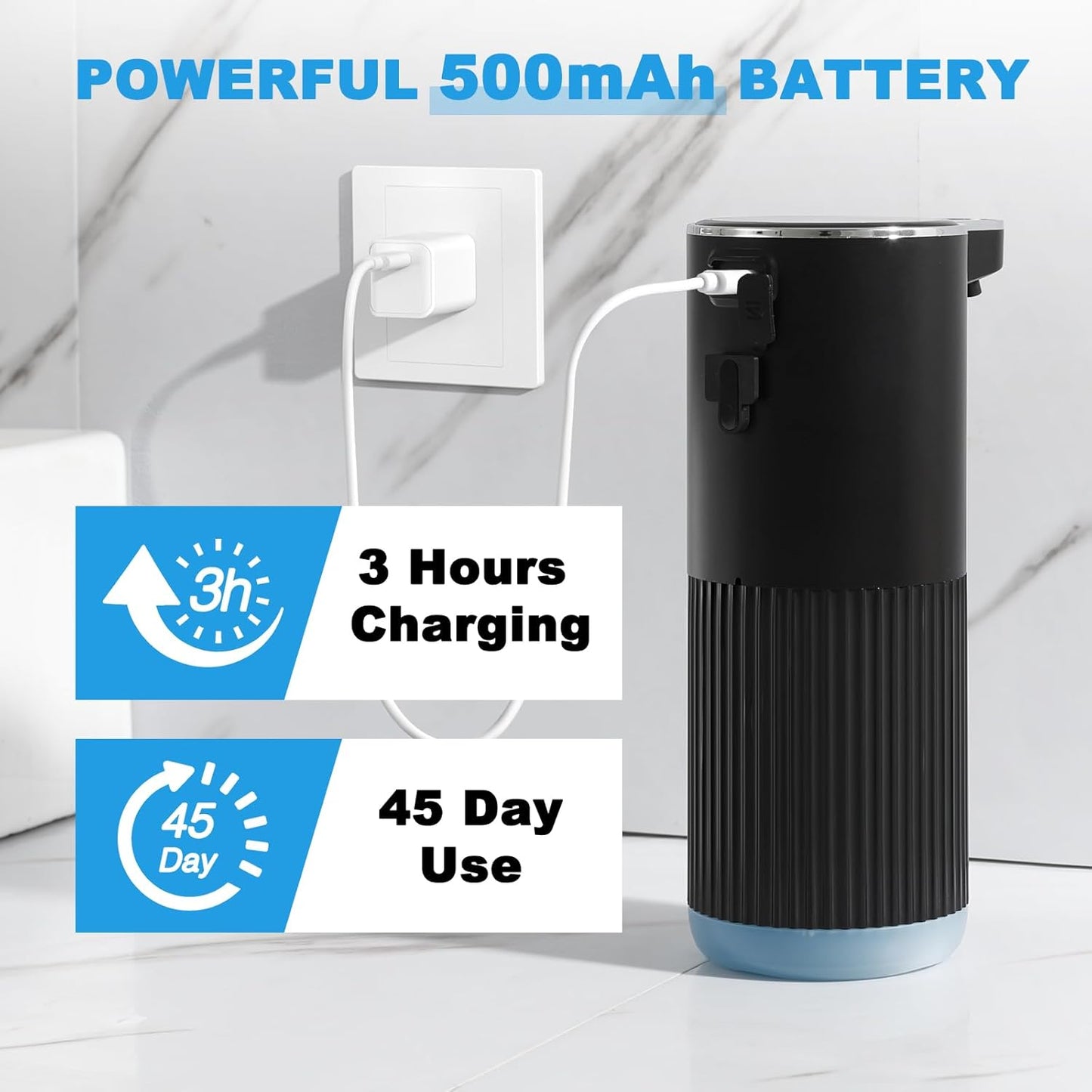 Automatic Foaming Soap Dispenser, 2 Pack Black Touchless Foam Hand Soap Dispenser Bathroom, 13.5 Fl Oz Plastic Electric Auto Foaming Dish Soap Dispensers Wall Mount for Kitchen