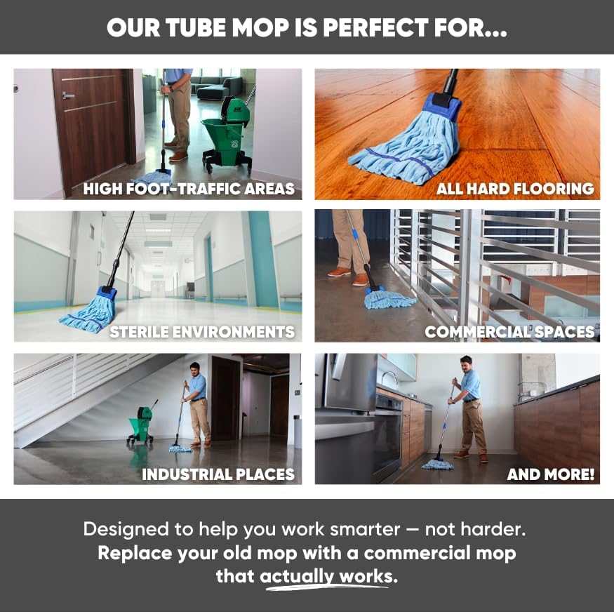 Commercial Mop Head Replacement – 1 Pack Medium Yellow Microfiber Tube Mop (14 oz.) | Industrial Wet Mops | Refill Heads, Machine Washable, Heavy Duty | Hardwood, Tile, Laminate, Vinyl Floors