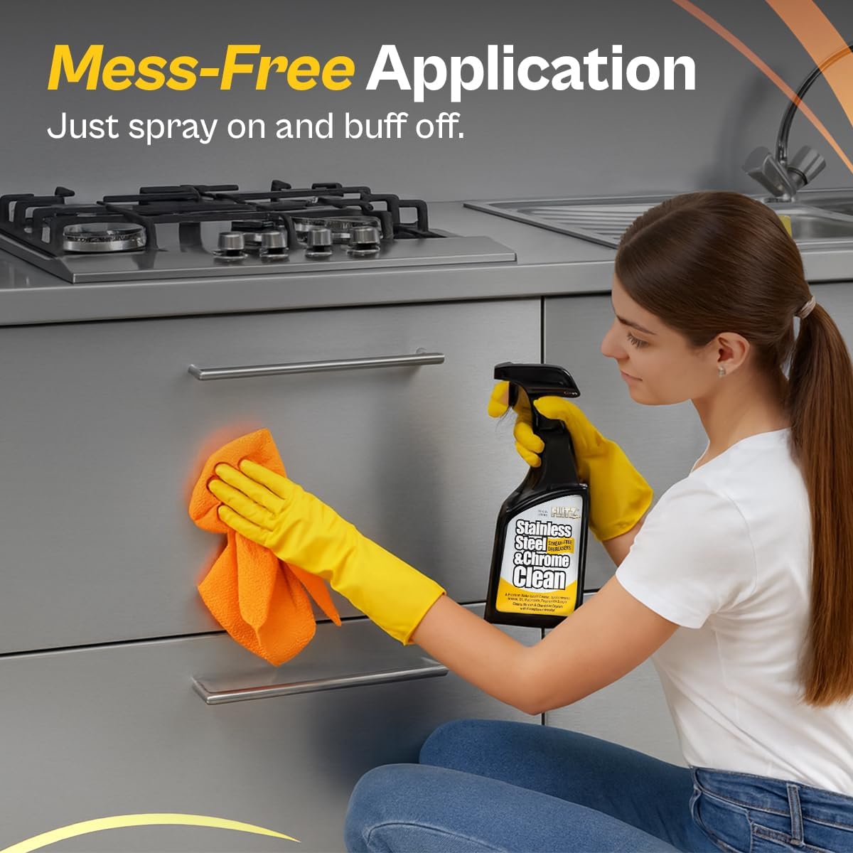 Flitz Stainless Steel & Chrome Clean - 16oz Bottle, USA-Made Stainless Steel Cleaner Spray for Appliances - Grill, Fridge, Sink Stain Remover - Also Works on Aluminum Surfaces (1 Pack)