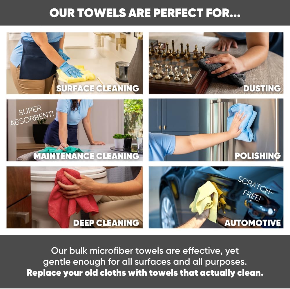 Microfiber Wholesale 16" x 16" All Purpose Towels - 50 Pack - Reusable Wash Cloths, Dust, Kitchen, Car, Shop Rags for Cleaning (Green)