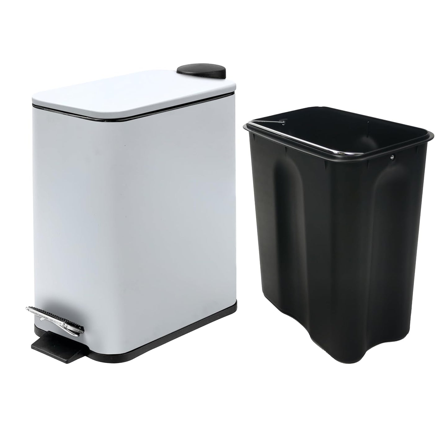 Stainless Steel Small Trash Can with Lid & Step Pedal - 6 Liters/1.6 Gallon Soft Close Garbage Can with Removeable Inner Bucket - Trash Cans for Bathroom, Bedroom, Kitchen & Office (White)