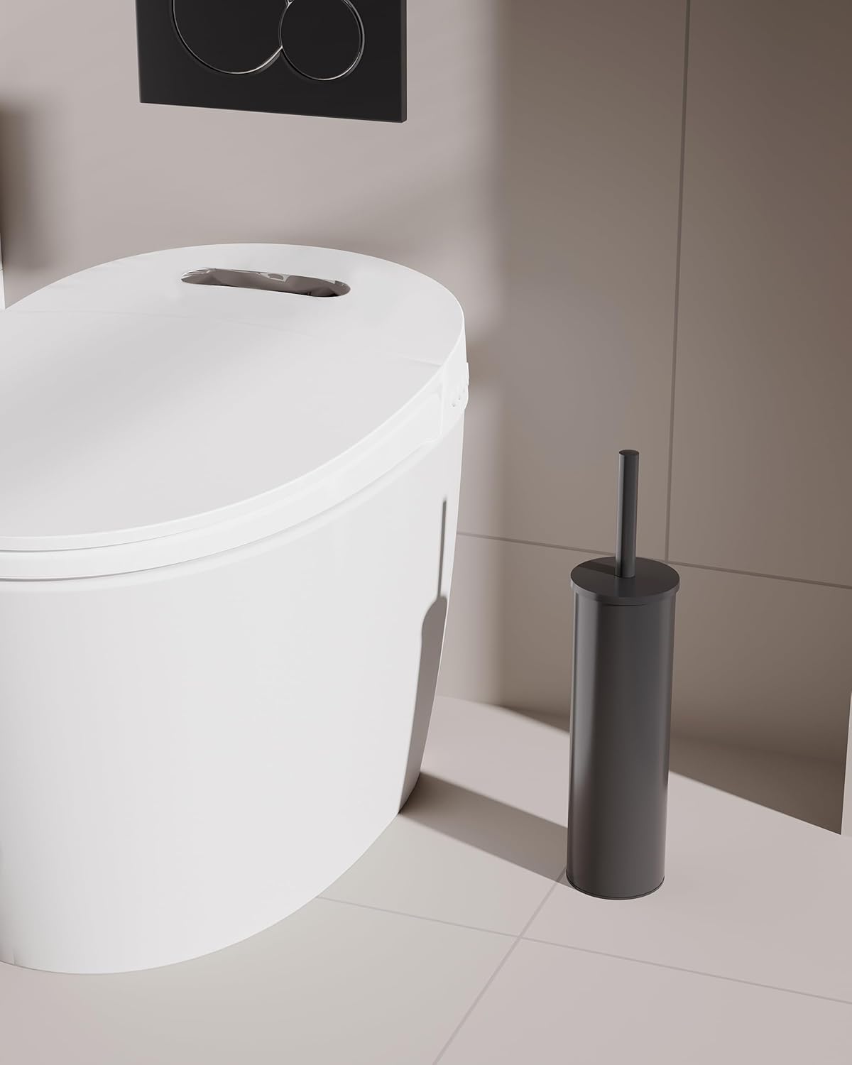 Toilet Brush and Holder Set, 2 Pack Stainless Steel Toilet Bowl Brush with Lid, Rust Proof Toilet Cleaner Brush with Caddy, Durable Bristles, Splash Proof, Ideal for Bathroom(Matte Black)