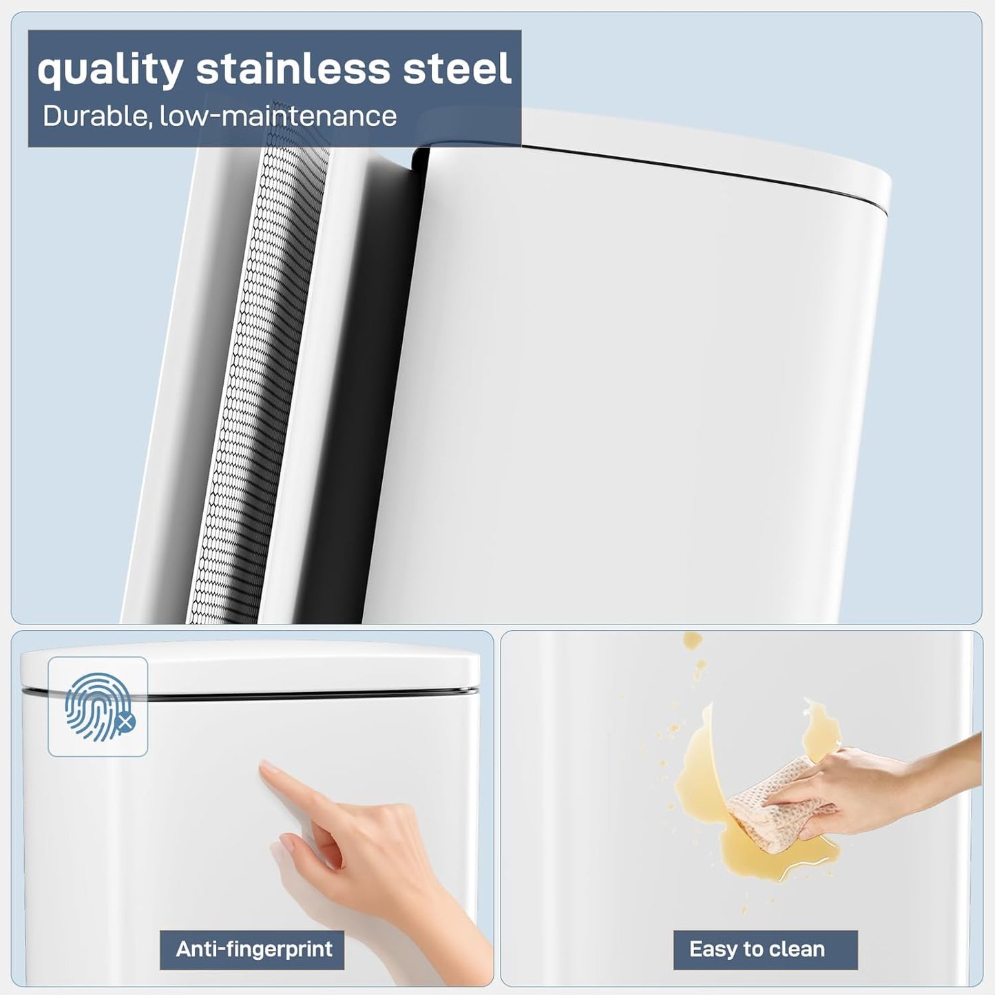 Arlopu 8 Gallon Step Trash Can, Stainless Steel Garbage Bin, Soft-Close Rubbish Bin with Removable Plastic Inner Bucket, Fingerprint-Proof, Lid Dustbin, Suit for Kitchen Home (White, 30L)