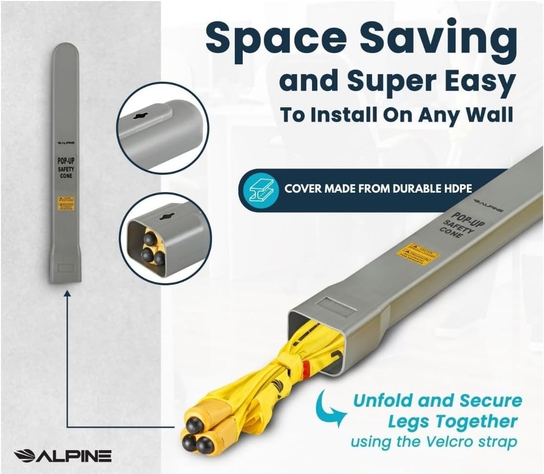 Alpine Caution Wet Floor Sign 3 Pack - Pop Up Slippery When Wet Sign, Wall Mounted Foldable Bilingual Yellow Safety Warning Caution Cone for Commercial & Office Use (20 Inches)