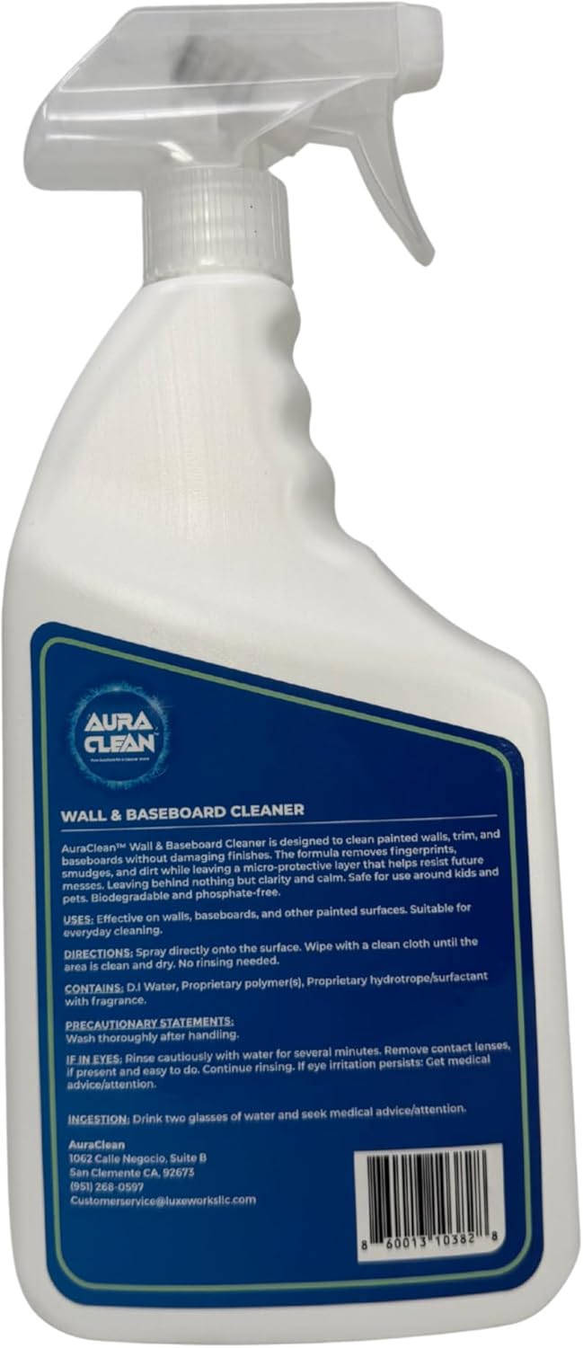Wall & Baseboard Cleaner - Safe for Painted Walls & Trim | Eco-Friendly, No-Rinse, Kid & Pet-Safe | Anti-Resoil, Streak-Free Finish | Made in the USA | 32 oz Spray (1 Quart)