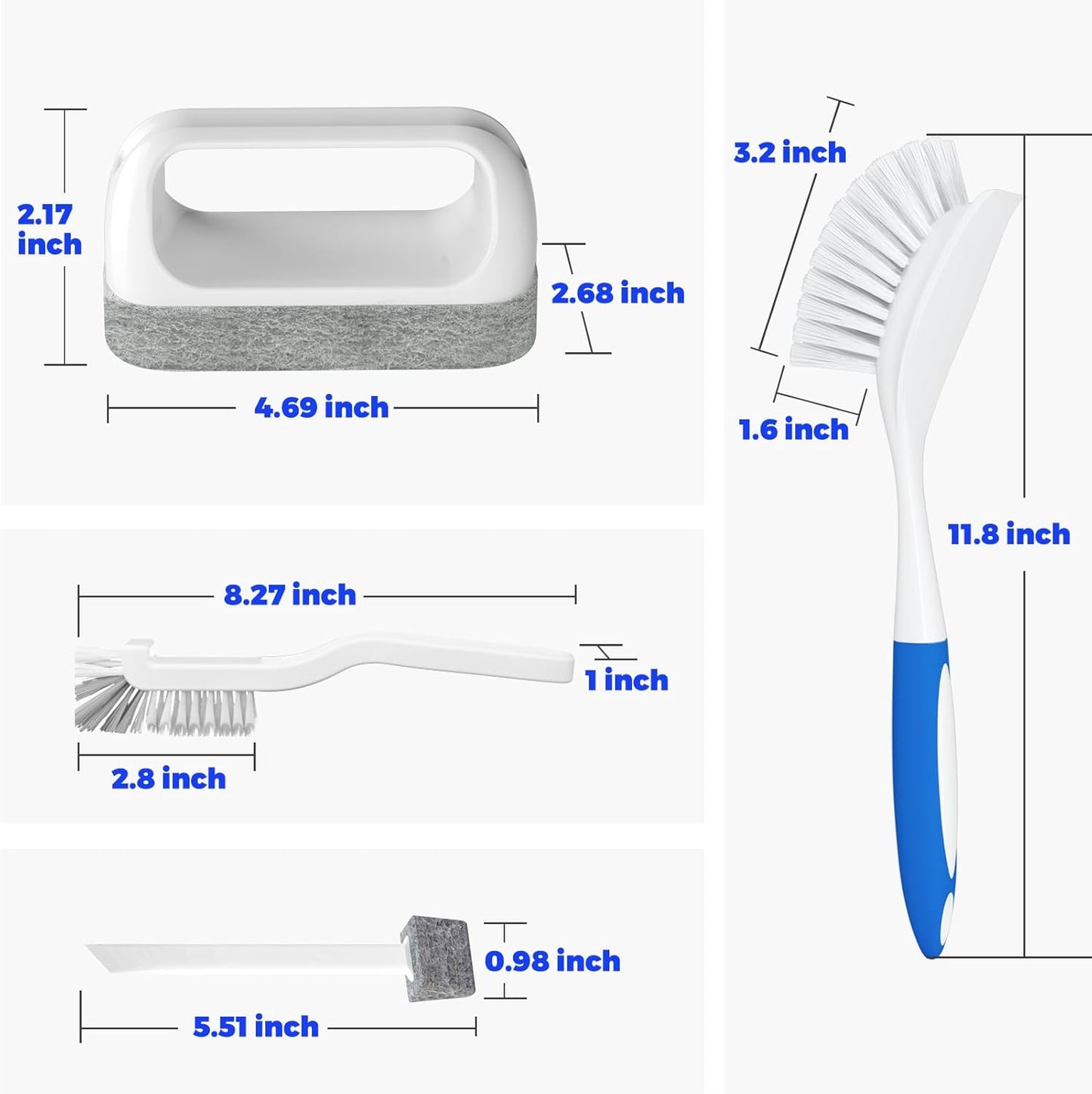 Holikme Cleaning Brush Set, Scouring Pad for Cleaning, Groove Gap Brushes for Pot, Pan, Kitchen Sink, Wire Brushes (Azul)