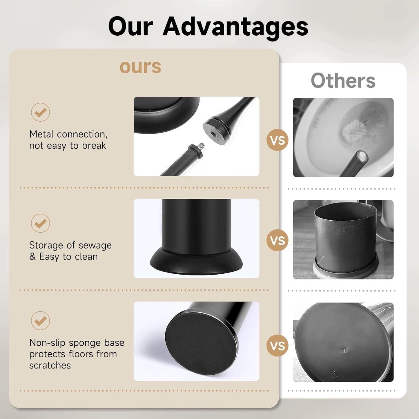 Black Toilet Brush and Holder,Extra Long Handled Toilet Brush for Bathroom,Stainless Steel Heavy Duty Toilet Bowl Brush,Deep Cleaning Modern Toilet Cleaner Brush -Space Saving