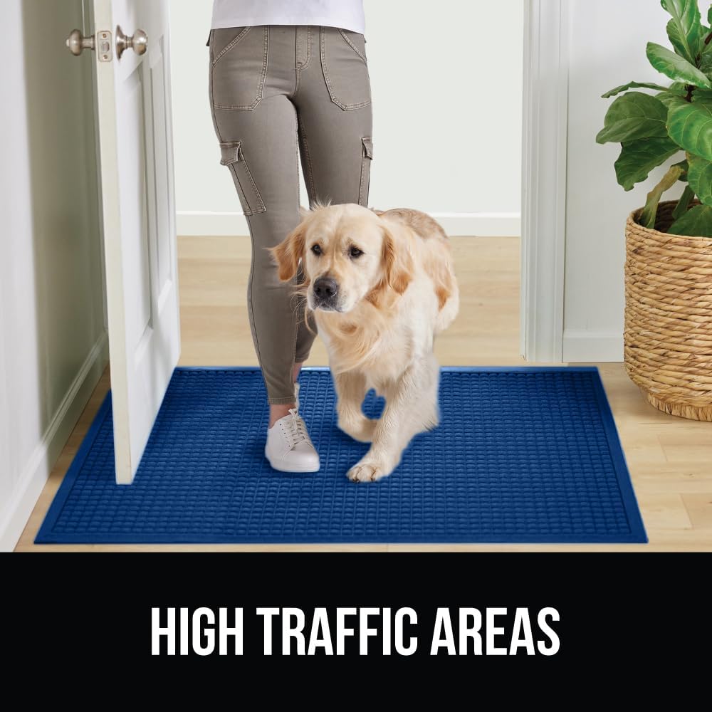 GORILLA GRIP Front Door Mat, Indoor Outdoor Ultra Absorbent HydroAbsorb Doormat, Absorbs Up to 1.7 Cups of Water, Stain and Fade Resistant, Rubber Backing Doormats, Captures Dirt, 29x17 Blue