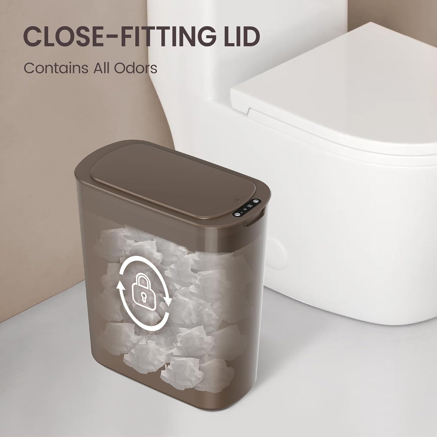 Cesun Motion Sensor Trash Can, 5 Gallon Automatic Bathroom Garbage Can with Lid, Touchless Smart Plastic Slim Wastebasket for Bathroom, Office, rv, Bedroom, Living Room, Brown