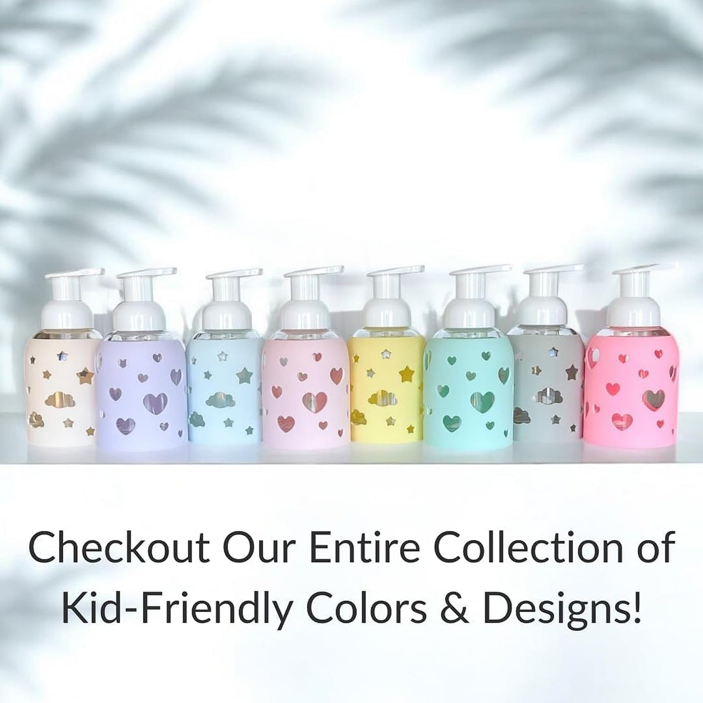 SoCal Suds & Company Glass Foaming Hand Soap Dispenser, Heart Silicone Sleeve, Refillable Pump Bottle for Kids, Baby Wash & Shampoo, Ideal for Home Use, Soft Purple 8oz