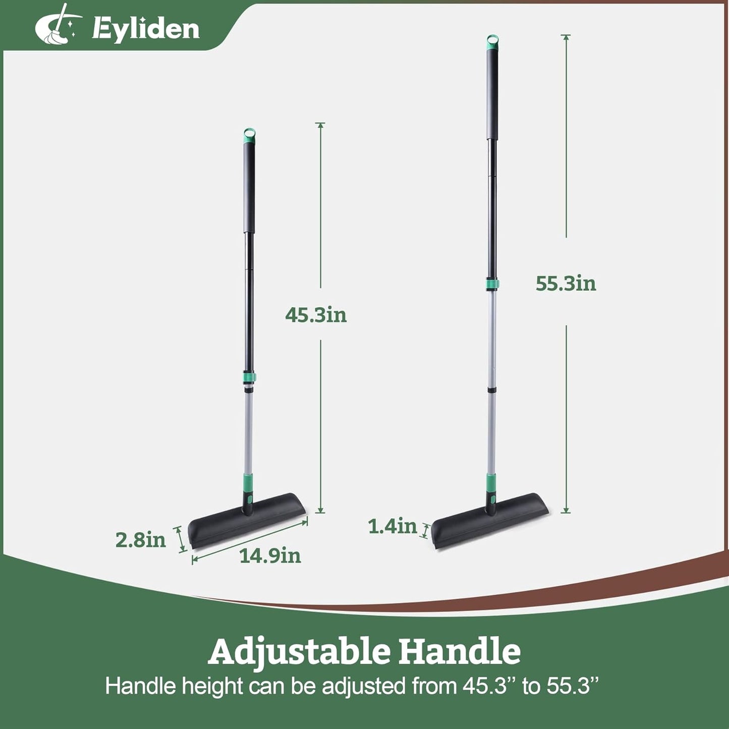 Eyliden X-Large Floor Scrub Brush, 2 in 1 Scrape Brushes with Rubber Squeegee | 55.3" Long Handle, 15" Wide Stiff Bristle Head | Floor Scrubber for Deck Kitchen Shower Bathroom Tub Tile Patio Wall