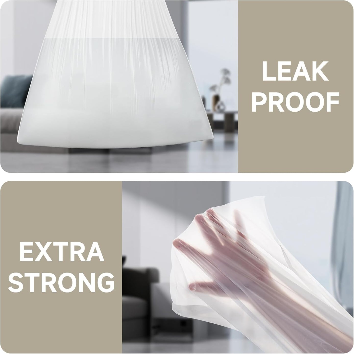 Drawstring 4 Gallon Trash Bags, Pre-Cut Strong Wastebasket Bin Liners, White Garbage Bags for Home, Office, Bathroom (Code D, 60 Count)