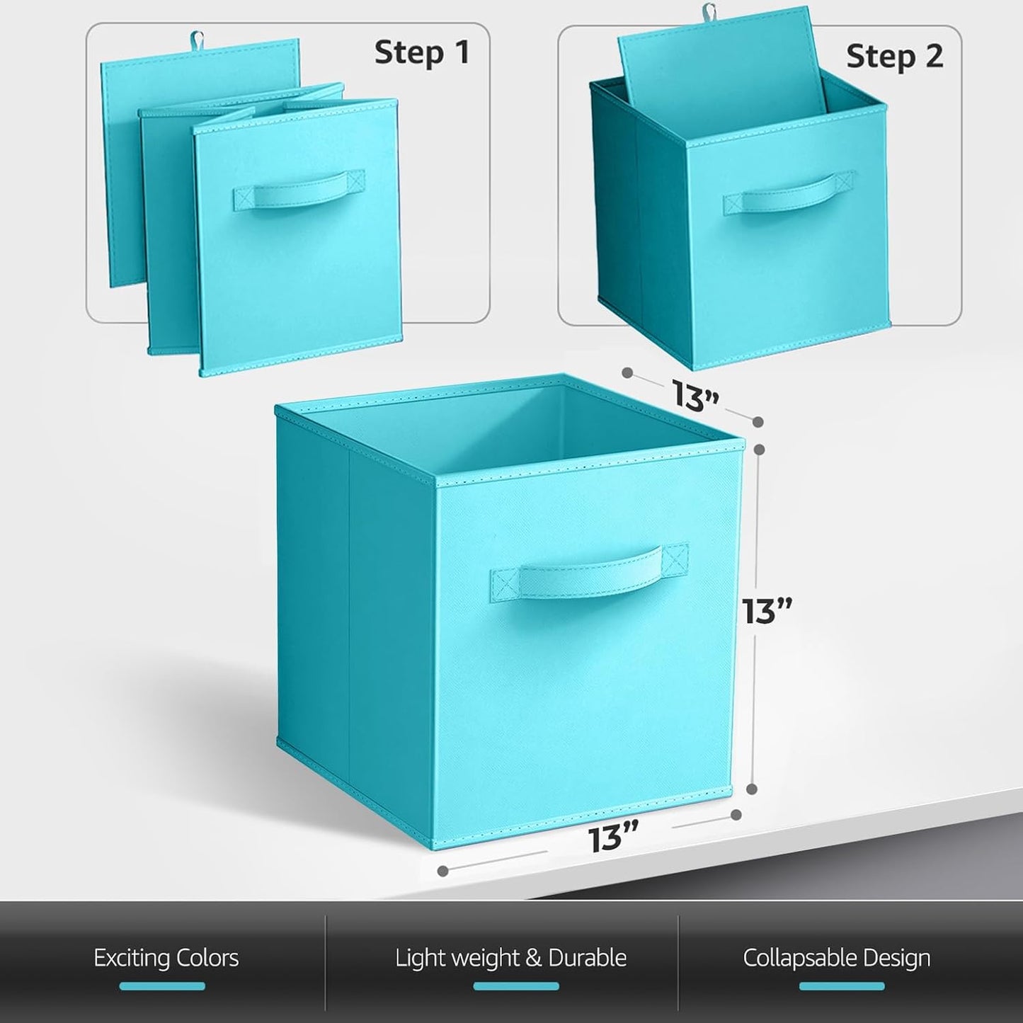 Sorbus 13 Inch Storage Bins - Sturdy Collapsible Fabric Storage Cubes with Handle - 8 Foldable Baskets for Organizing Clothes, Toys, Books - Storage Baskets for Shelves, Closets