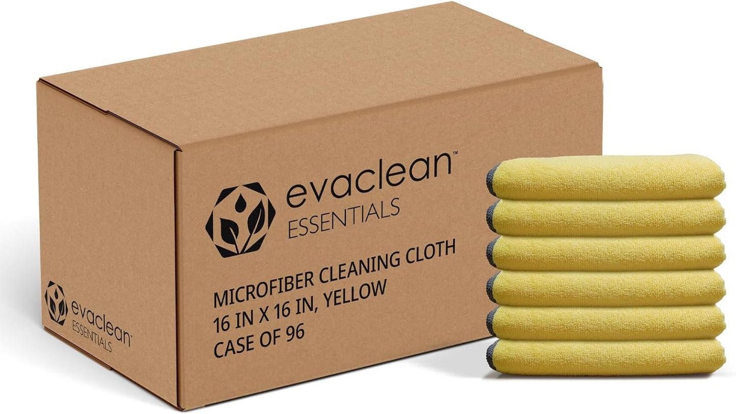 EvaClean Essentials Premium Microfiber Cleaning Cloth 16"x16" - Reusable, Washable, Non-Scratch, Microfiber Towels for Cleaning, Dusting, Polishing, High Absorbency & Durability, Yellow, 96-Pack