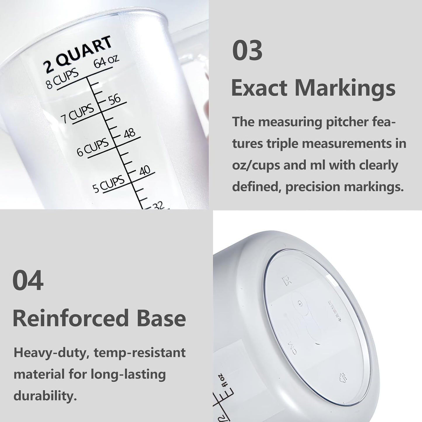 Food-Grade Plastic Measuring Pitcher – 32 Ounce & 4 Cups Measuring Cups with Handle for Liquid, Motor Oil, Pool & Lawn Chemicals, Dilution, Soap Mixing, Brewing, Commercial & Kitchen Use(1000ml)