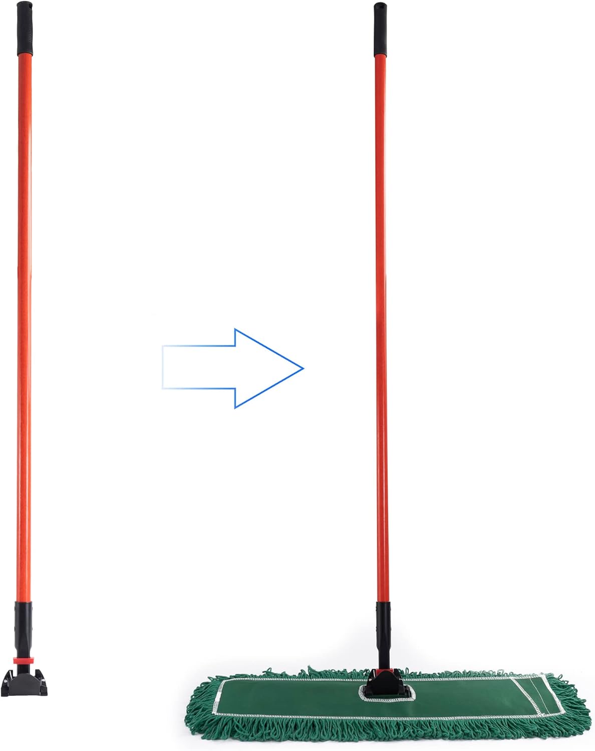 Matthew Cleaning Jaw Clamp Mop Handle, Snap-On Fiberglass Dust Mop Handle for Floor Cleaning, Gripper Holder with Clip-On Connector for Janitorial Supplies, Commercial Use,Restaurants, 60 Inches Red