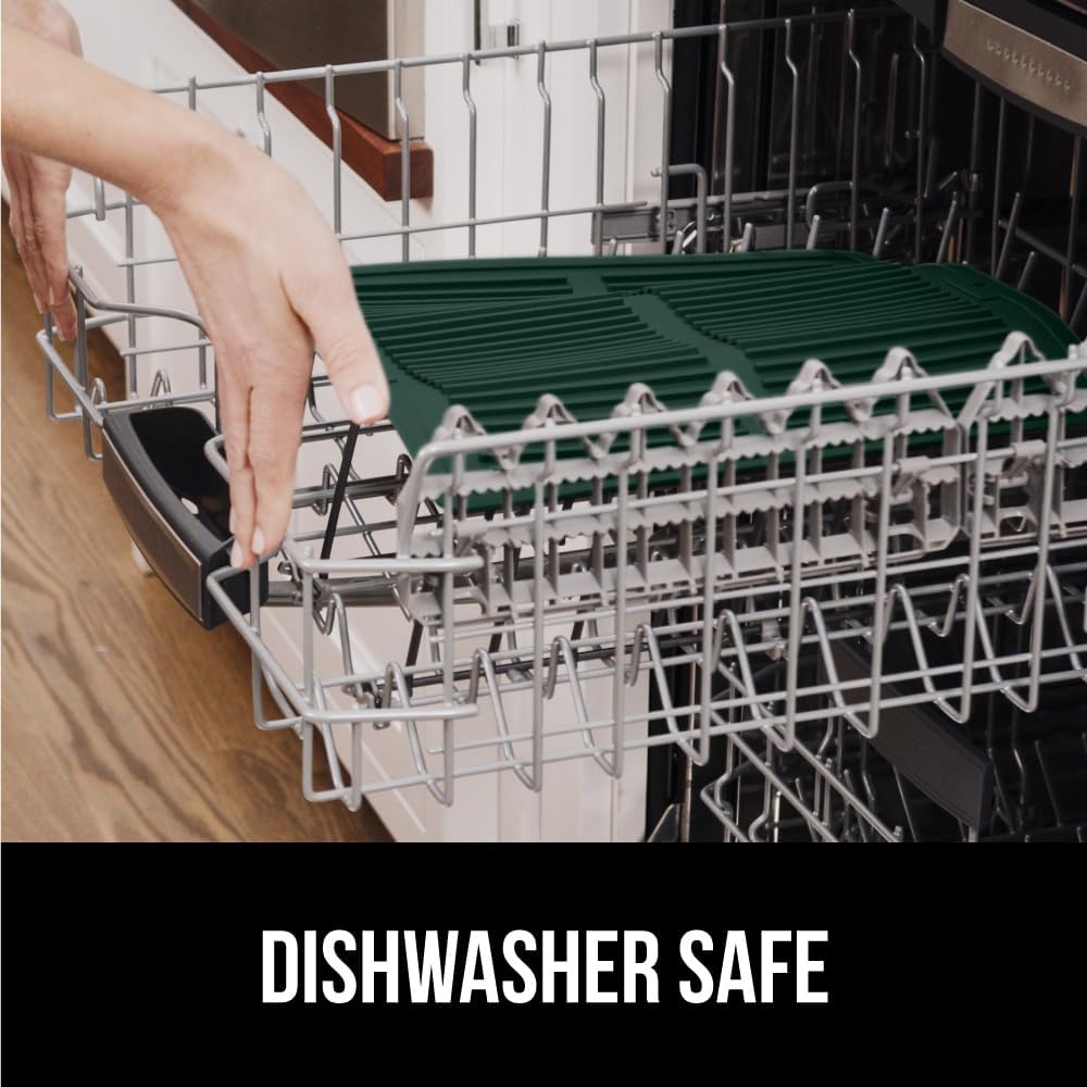 GORILLA GRIP 100% BPA-Free Silicone Dish Drying Mat for Kitchen Counter, 18x16, Quick Dry, Water Catching Ribbed Design, Easy Clean Waterproof Sink Liner, Heat Resistant, Fits Under Rack, Hunter Green