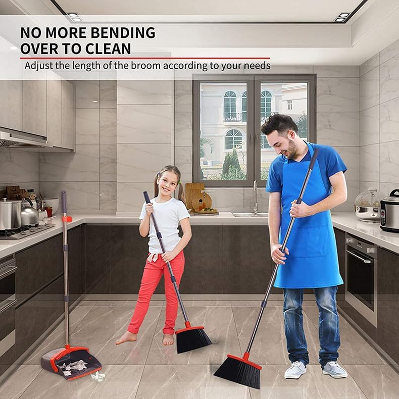2-Pack is More economical,Broom and Dustpan, with 52" Long Handle, Dustpan Teeth with self-Cleaning Function, Indoor and Outdoor Sweeping, Perfect for Home Office