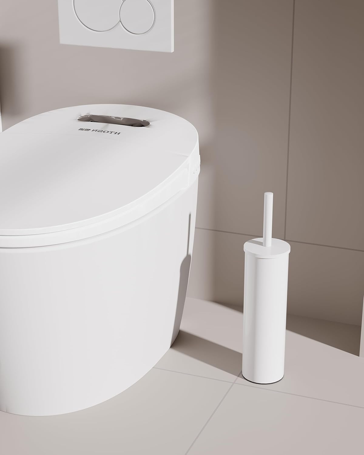 Toilet Brush and Holder Set, Stainless Steel Toilet Bowl Brush with Lid, Rust Proof Toilet Cleaner Brush with Caddy, Durable Bristles, Splash Proof, Ideal for Bathroom(1 Pack, White)