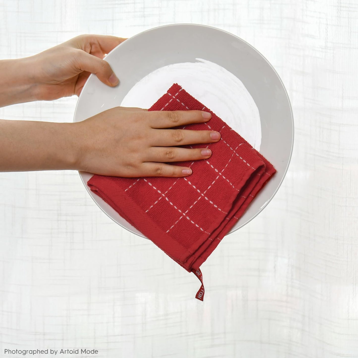 Artoid Mode Checkered Designed Cotton Red Terry Kitchen Dish Cloths, 12x12 Inch Soft Absorbent Quick Drying Cleaning Kitchen Rags Set of 6