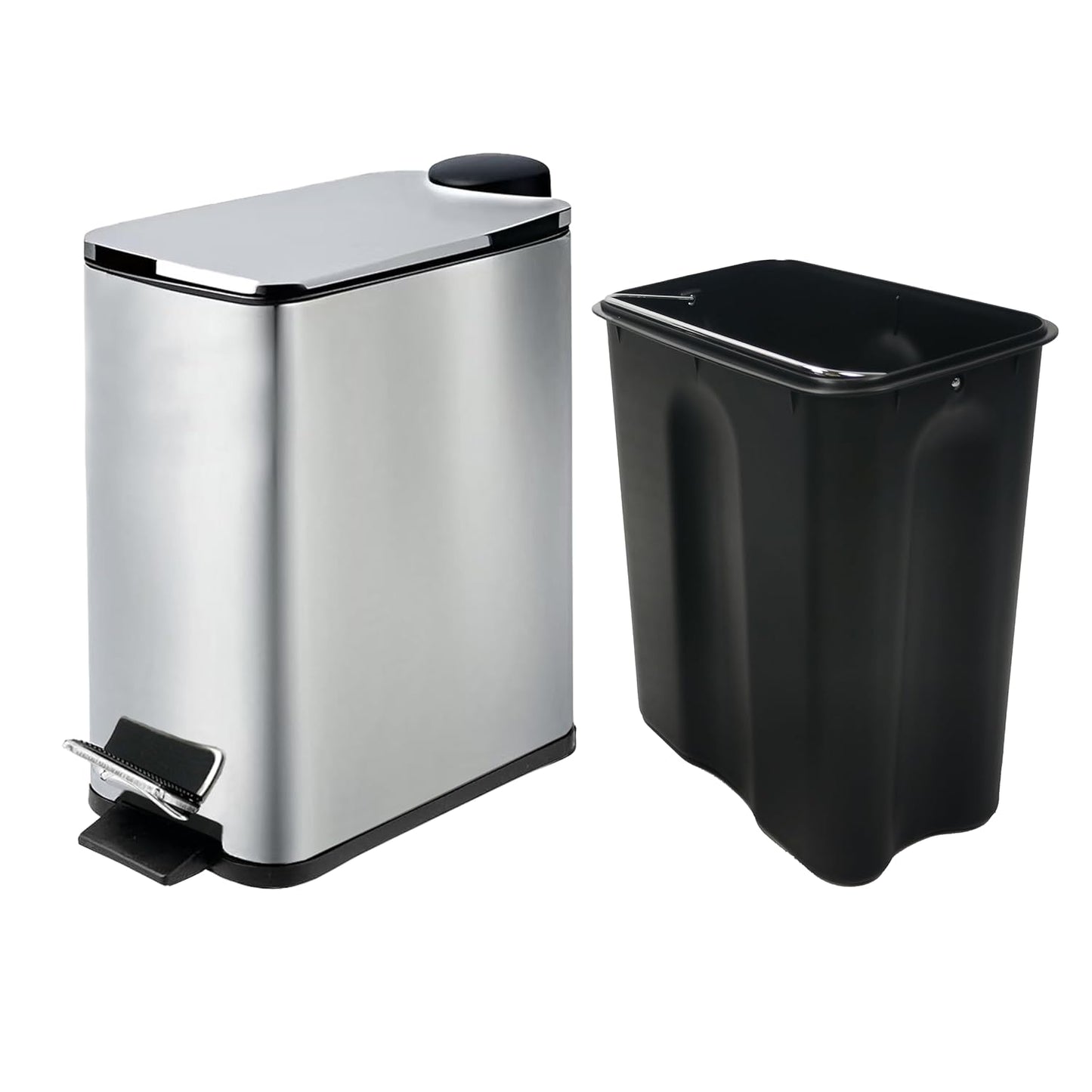 Stainless Steel Small Trash Can with Lid & Step Pedal - 6 Liters/1.6 Gallon Soft Close Garbage Can with Removeable Inner Bucket - Trash Cans for Bathroom, Bedroom, Kitchen & Office (Chrome)