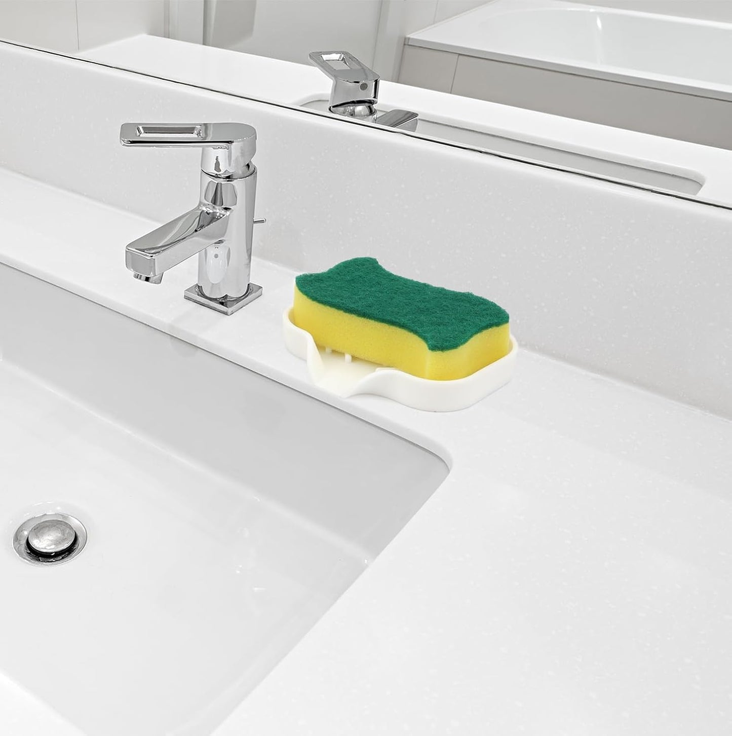 Yasmen Silicone Bathroom Soap Dishes, Sink Sponge Holder for Kitchen, 2Pcs Rubber Soap Dish with Drain, Shower Soap Sponge Tray, Sink or Counter Organizer for Bar Soap, Dish Soap Dispenser-Black/White