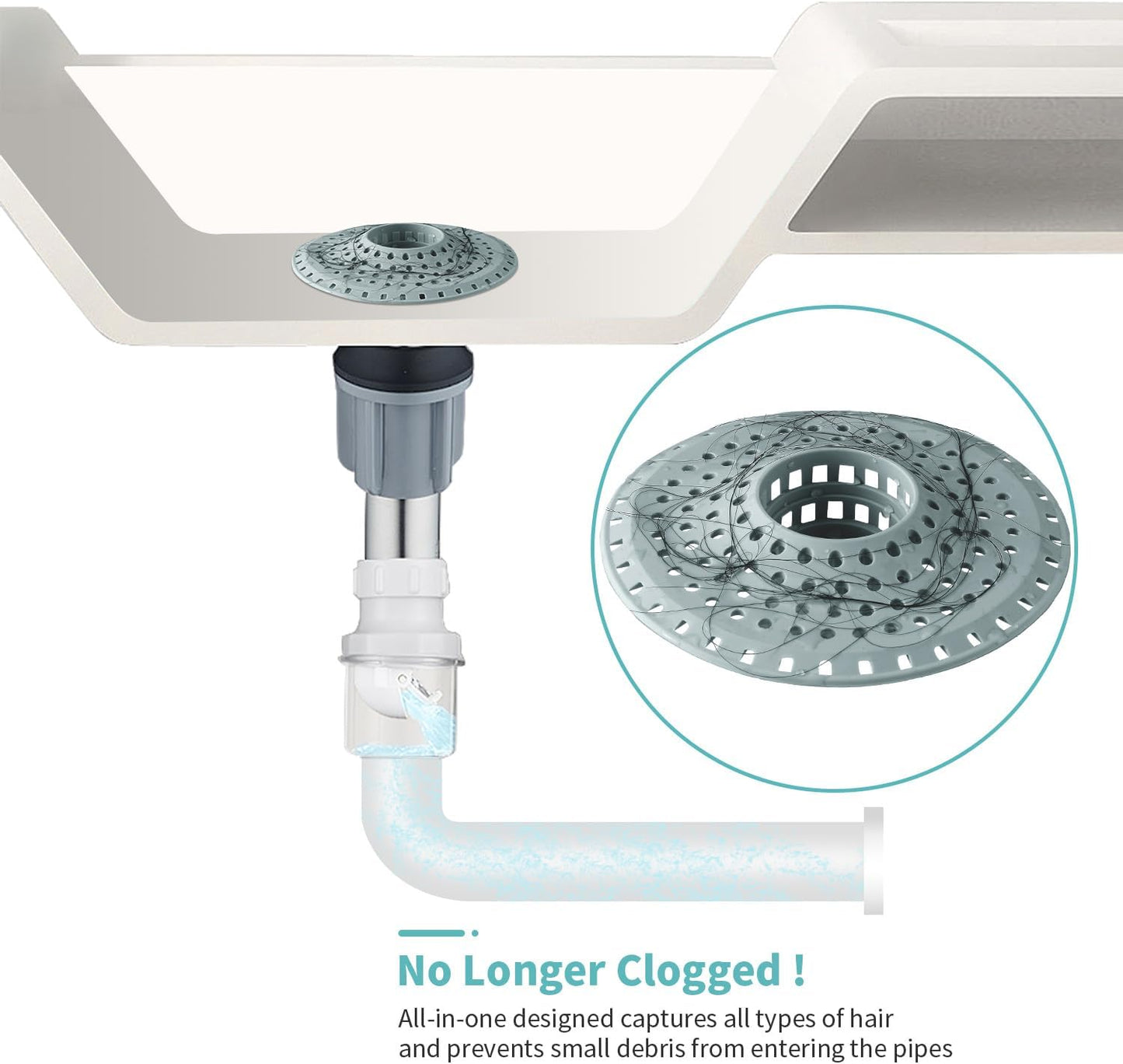 Shower Hair Drain Catcher, Silicone Bathtub Drain Hair Catcher Strainer, All-in-one Tub Hair Catcher Drain Protector for 1.48'' to 1.76'' Regular Drains, 3PCS/Greyish Blue