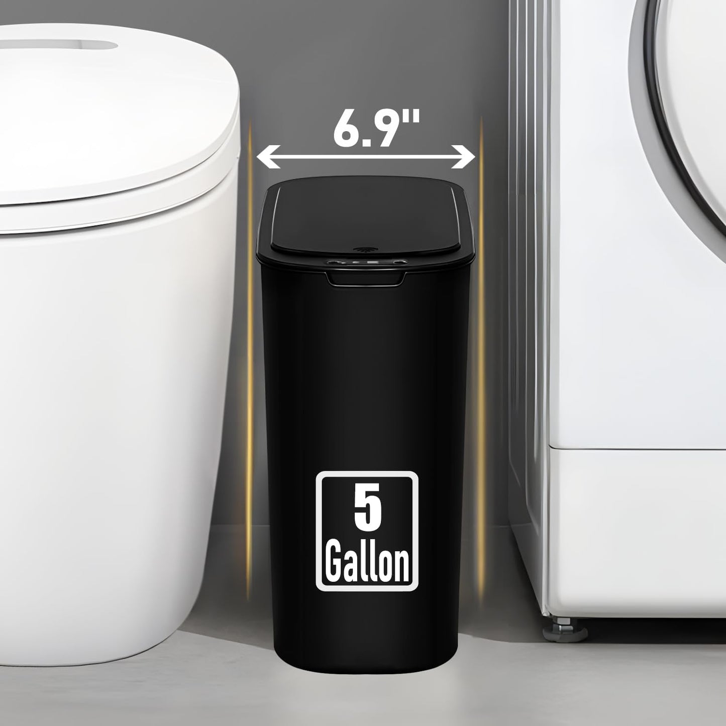 TIPGO 5 Gallon Motion Senor Bathroom Trash Can with Lid, Automatic Garbage Can Touchless, Smart Plastic Waste Basket for Narrow Spaces, Bathroom, Office, Bedroom, Living Room (Black)