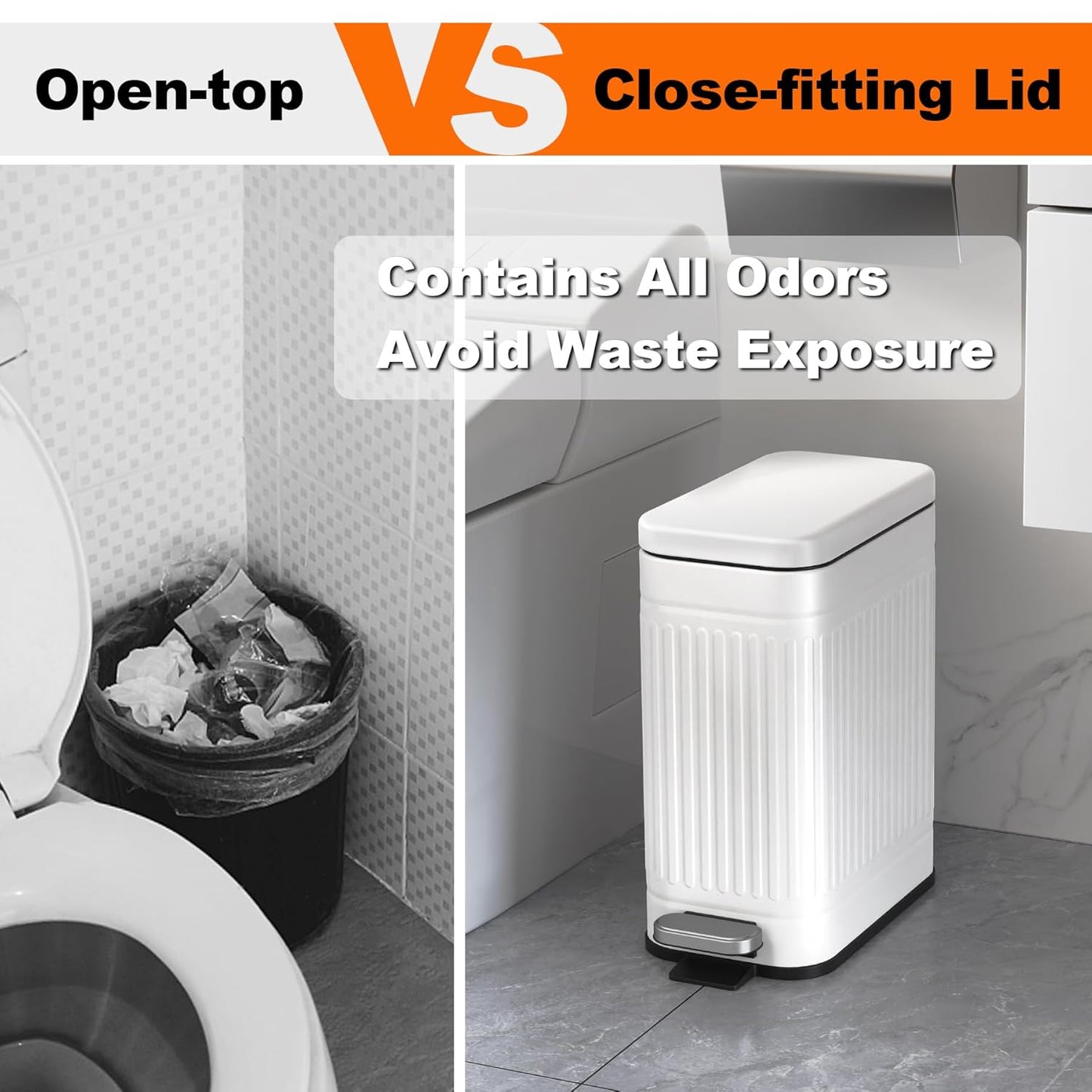 TrashAid Bathroom Trash Can with Lid, 2.6 Gallon Small Garbage Can Soft Close, Stainless Steel Step Waste Basket for Bathroom, Bedroom, Home Office, Laundry Room, Toilet, RV, White, 10 Liter