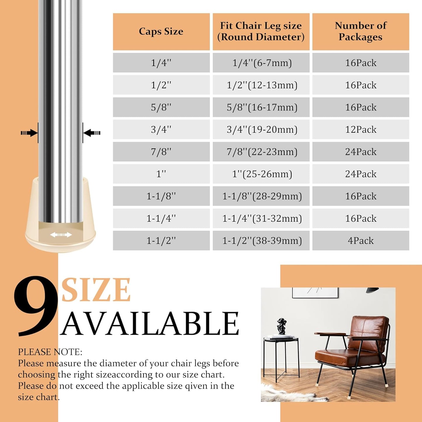 3/4" Round Rubber Chair Leg Tips Caps, Chair Leg Floor Protectors, Non-Slip Chairs Legs Caps, Stool Feet Protectors Cap, Folding Metal Chairs Legs Tip Replacement (White, 12 Pack)