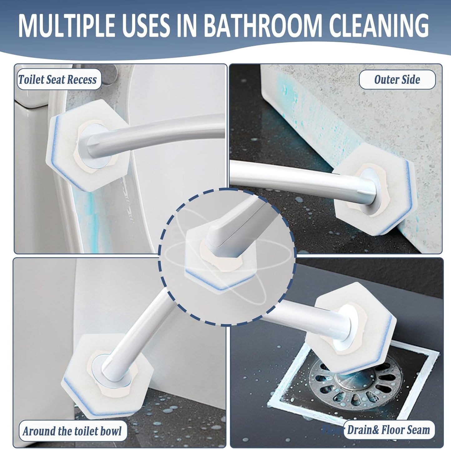 Disposable Toilet Bowl Wand Refills, Wand Replacement Head for Bathroom Deep Cleaning, Disposable Toilet Cleaner Refill Pads Compatible with Most Toilet Brushes(50 Packs)