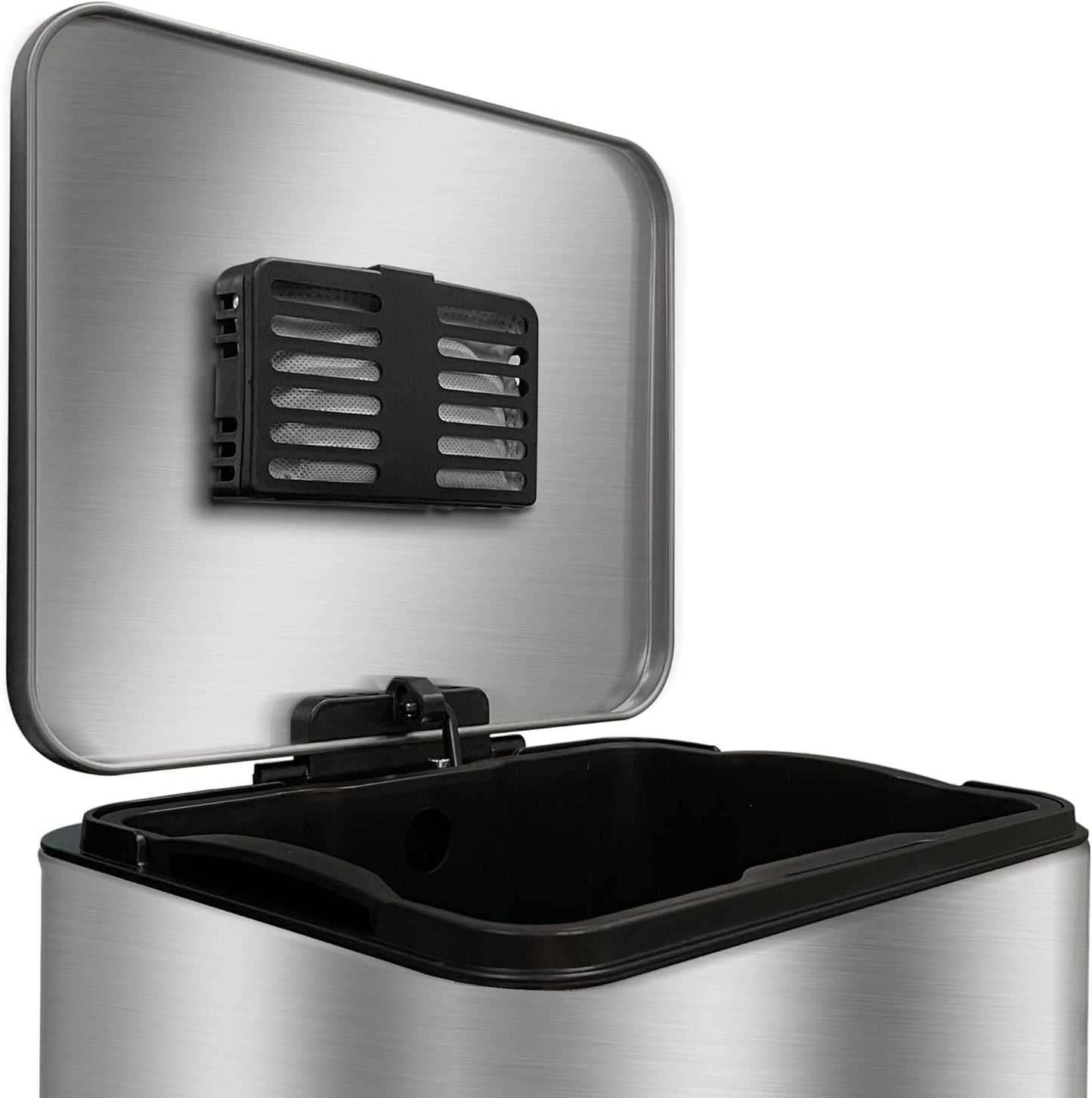 Activated Charcoal Odor Absorbing Filter Refill Deodorizer Compatible with iTouchless Trash Cans 8 Gallon and Larger (4 Large Filters+ 1 Compartment) (Black)