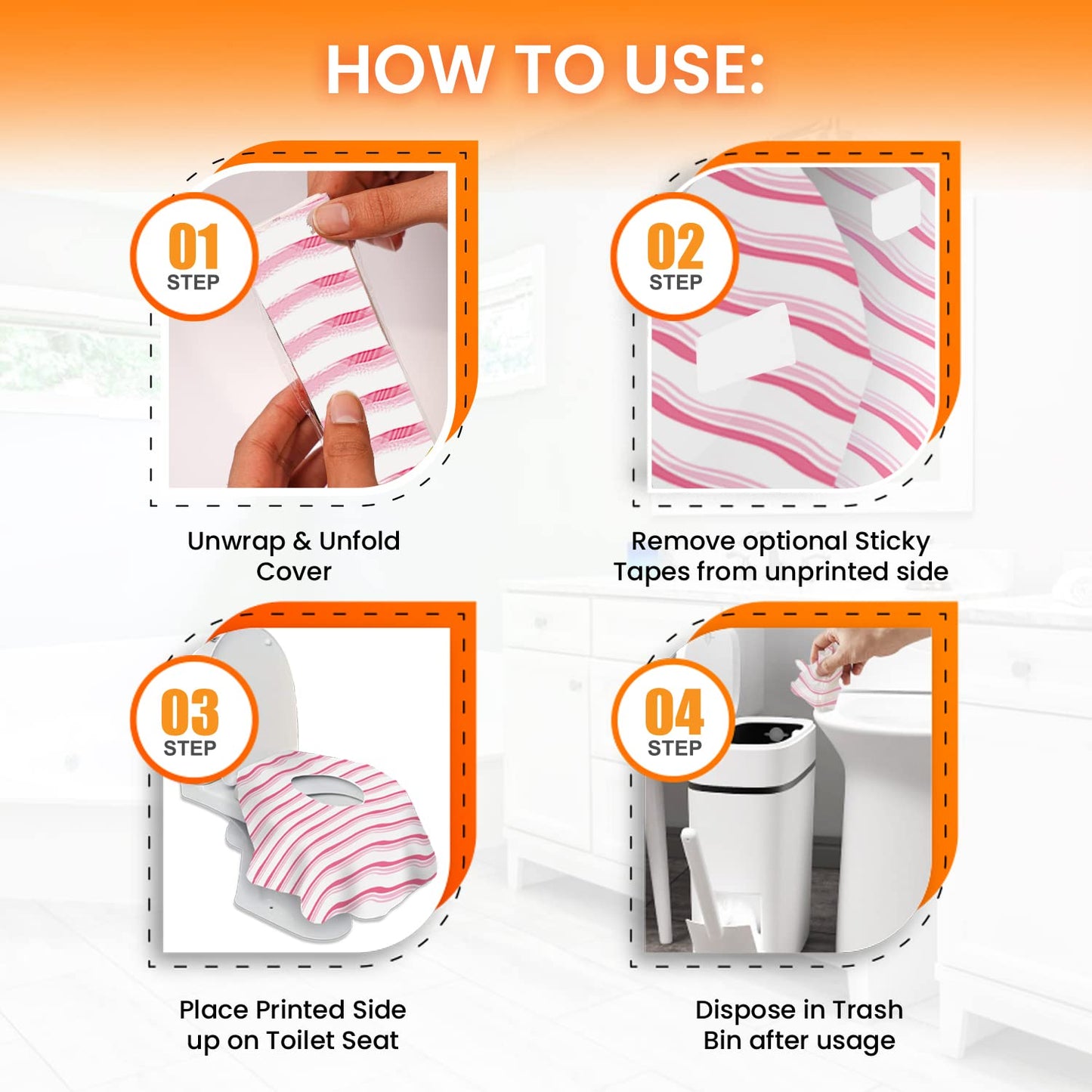 20 Extra Large Toilet Seat Covers Disposable for Kids & Adults-Toilet Covers Disposable for travel-Toddler Toilet Seat Cover Liners for Potty Training-Individually Wrapped-Waterproof (Pink Waves)