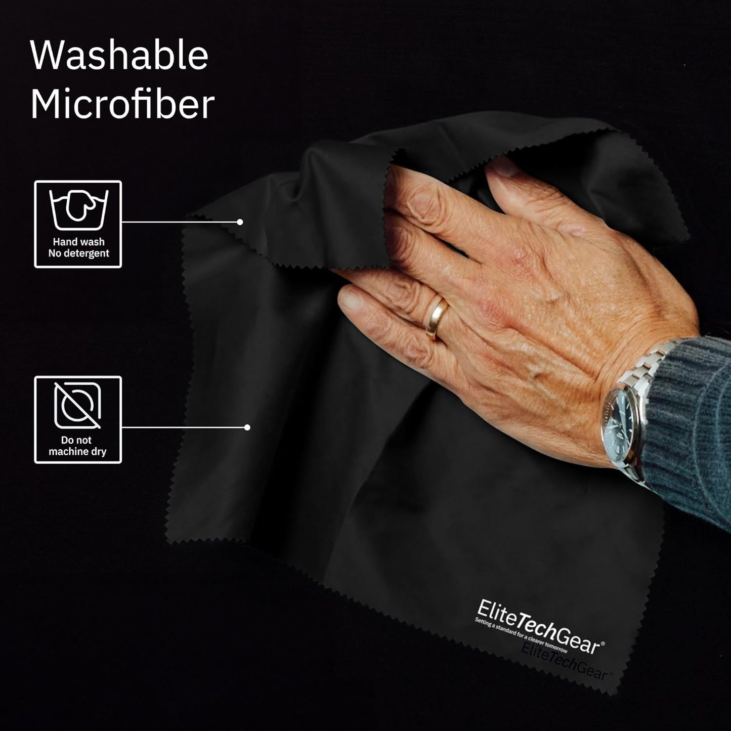 Elite Screens Microfiber Cleaning Cloth for Glasses & Electronics - 12" x 12", Pack of 4, Black - Lens Wipes, Eyeglass Cleaning Wipes & Lens Cloth for Smudge-Free Screens
