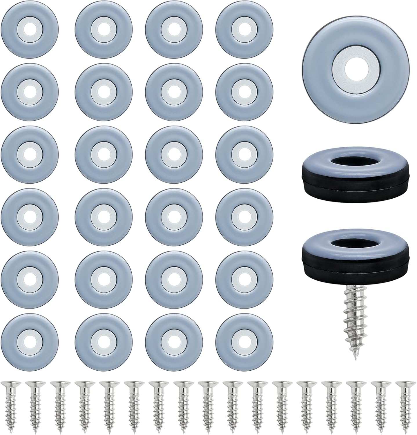 24pcs 1" (25mm) Screw on Furniture Sliders, Teflon Chair Leg Slides, Round Furniture Glides with Screws for Hardwood Floors Protectors (Gray/Black)