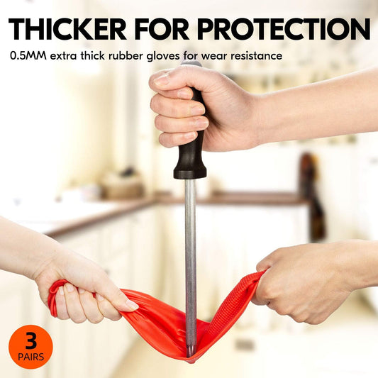 Vgo... 3-Pairs Dishwashing Gloves, Reusable Household Gloves, Long Sleeve, Thick Latex, Cleaning, Washing, Working, Painting, Gardening, Pet Care (Size S, Red, RB2143)