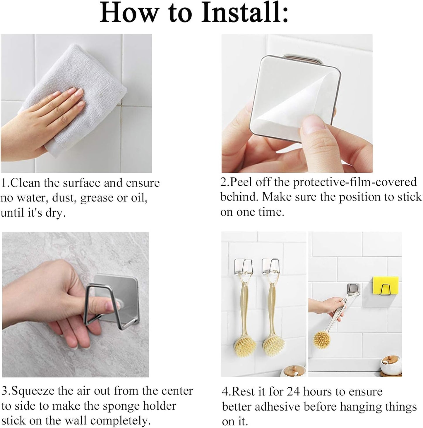 Adhesive Sponge Holder Sink Caddy for Kitchen Accessories - SUS304 Stainless Steel Rust Proof Waterproof, Quick Drying (2 Pack)