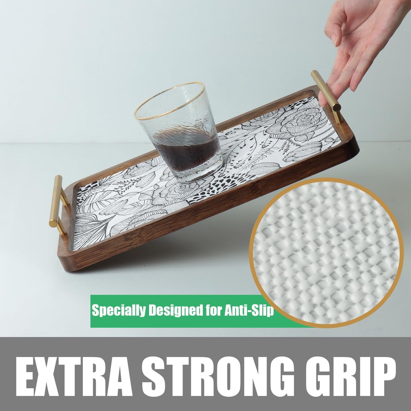 Floral Drawer and Shelf Liner for Kitchen 12IN x 20FT, Non-Adhesive and Strong Non-Slip Cabinet Drawer Liners, Waterproof Thickened Shelf Liner,Easy to Clean,Black and White